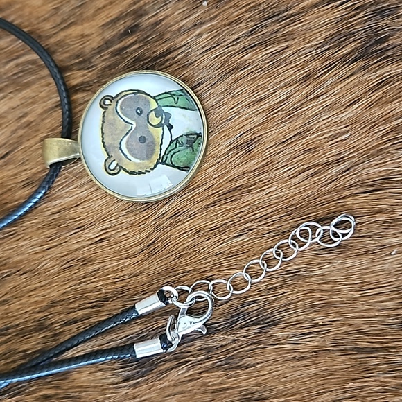 1970s Richard Scarry raccoon in suit book page necklace ooak original page brass - Picture 5 of 5